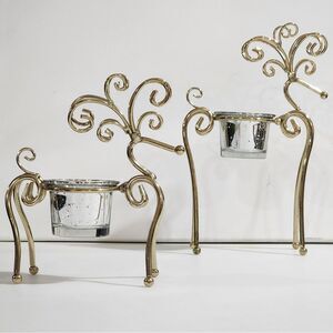 San Miguel Holiday Set of Two Lighting Prancer‎ Votive Candle Holder Gold Metal